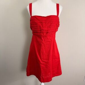 Abercrombie Fitch Red Linen Mini Dress Tiered Pleated Bodice Size Large
